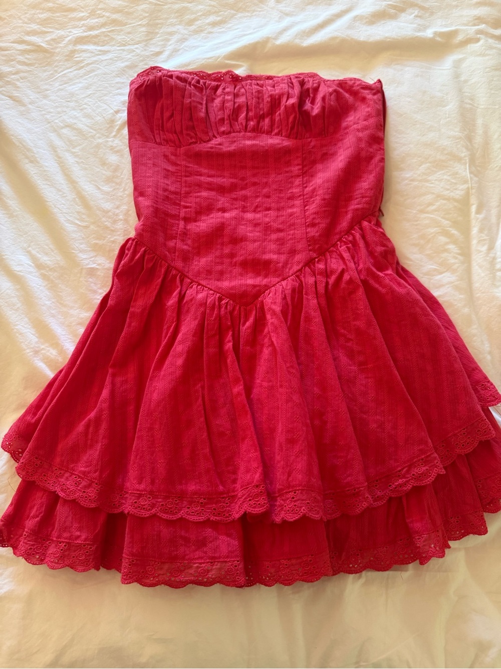 American Threads Women’s Strapless Tiered Red Dress
